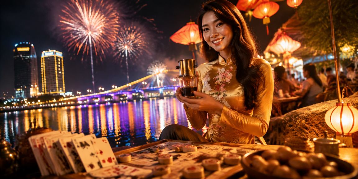Người chơi card game thư giãn bên ly cà phê tại Huế trong không khí giải trí nhẹ nhàng