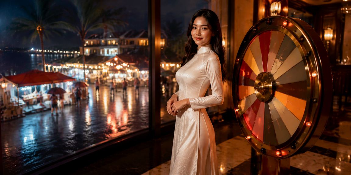 Người phụ nữ mặc áo dài truyền thống Việt Nam bên bàn roulette tại khu nghỉ dưỡng Phú Quốc
